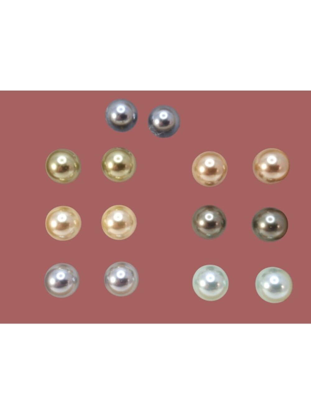7 Pairs Polished Round Glass Pearlized Stud Pierced Earrings Assorted Colors 8mm